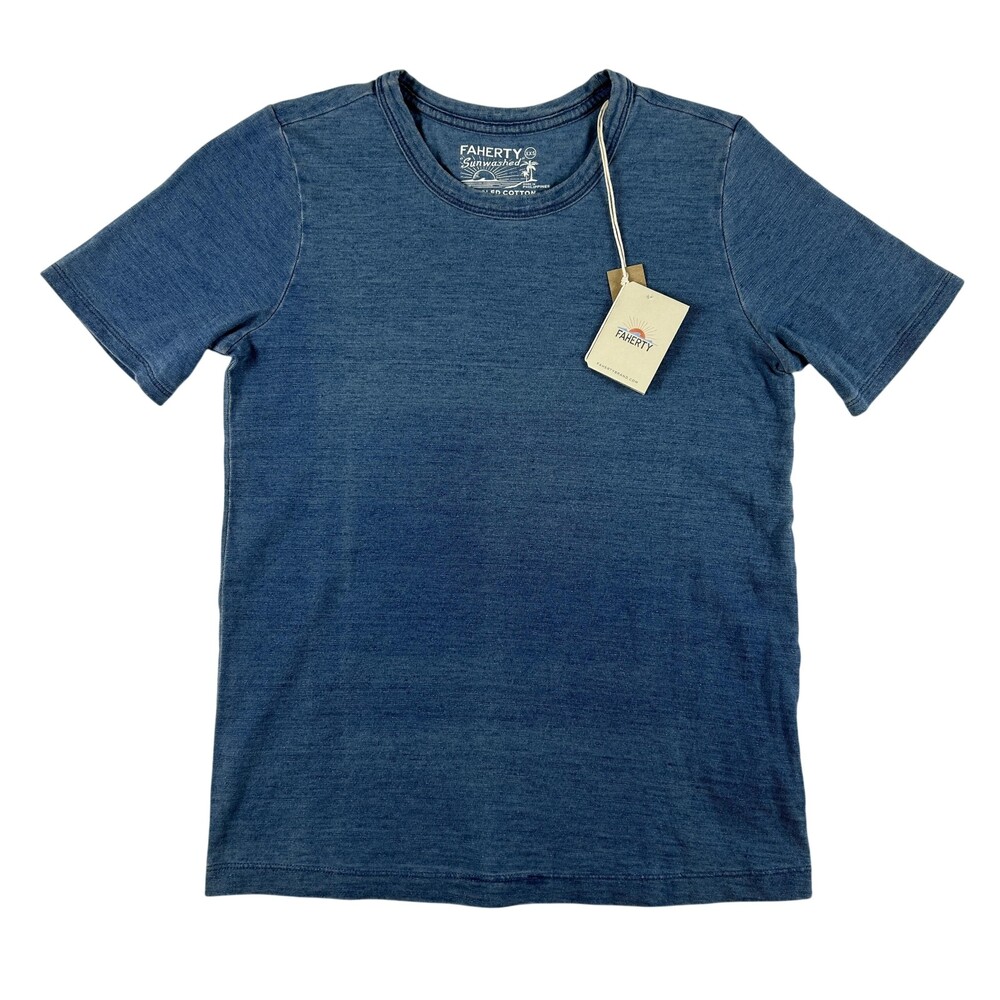 Faherty Shirt Womens XXS Sunwashed Crew Tee Blue Indigo Recycled Cotton